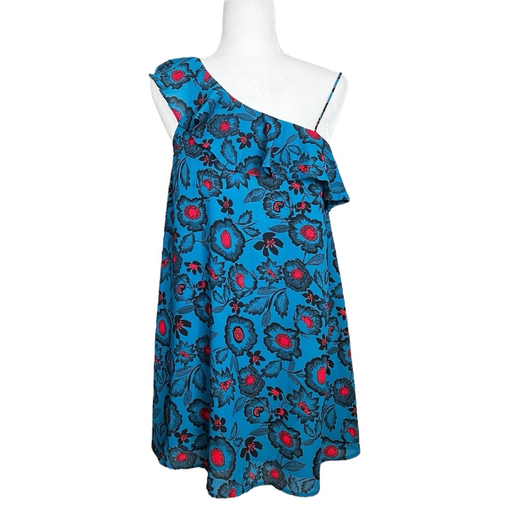 Hashttag Women's One Shoulder Teal Floral Mini Dress Size Extra Small